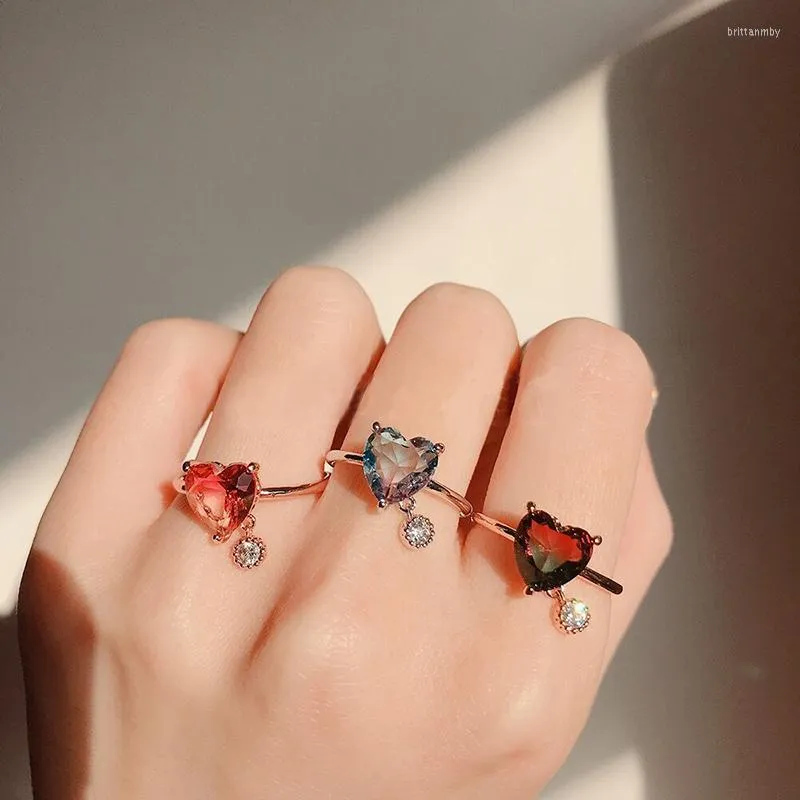 Cluster Rings Mengjiqiao 2022 Sweet Heart Cubic Zircon for Women Girls Fashion Folorful fyrkantig Crystal Party Bague Finger Jewelry
