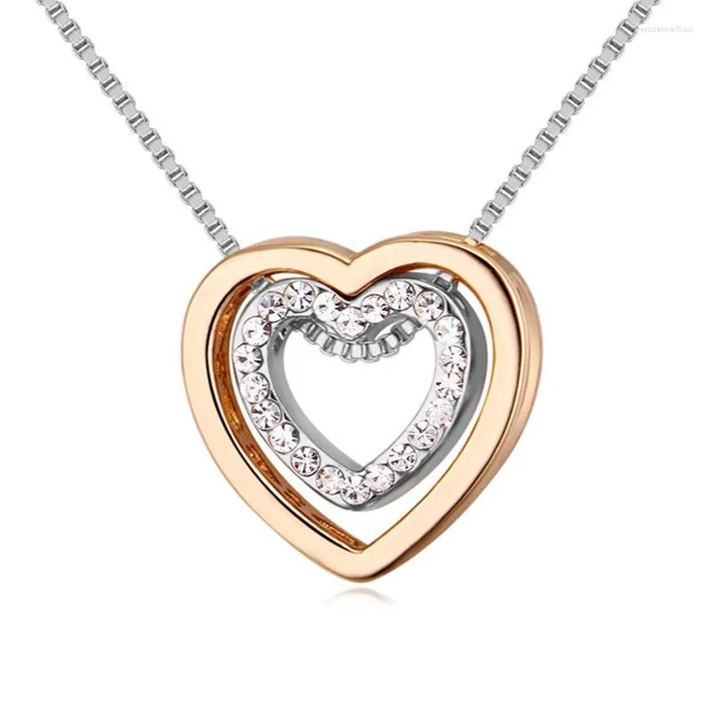 Pendant Necklaces 2022 Trendy Ladies Elegant Dress Choker Necklace Jewelry Chain Double Heart Crystal For Women Kolye Collar