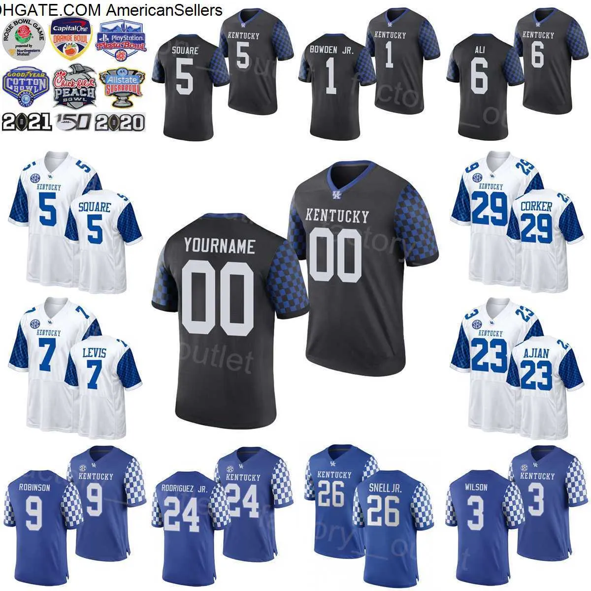NCAA Kentucky Wildcats 축구 대학 13 JJ Weaver Jersey 5 DeAndre Square 80 Brenden Bates 29 Lavell Wright 6 Dane Key 9 Tayvion Robinson All Stitched
