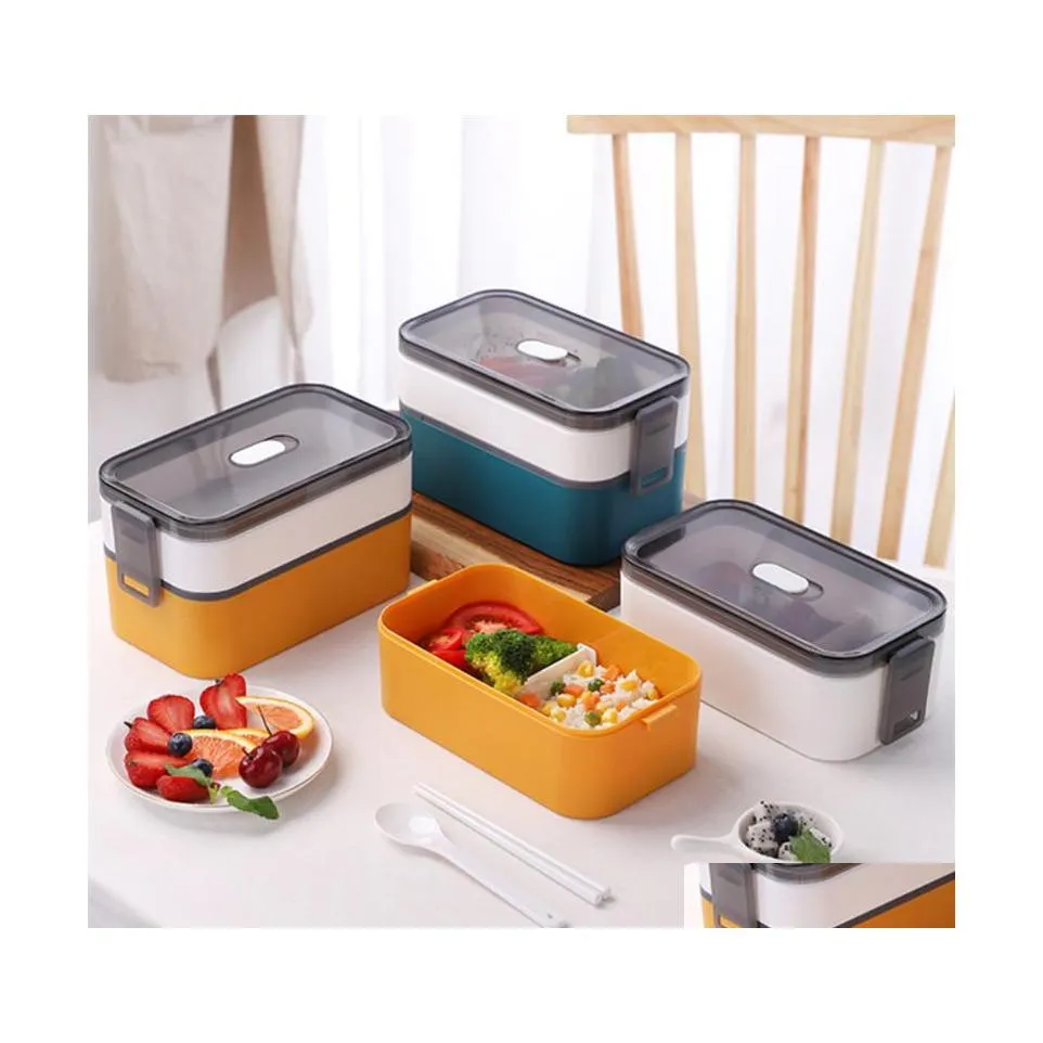 Geschirr-Sets, japanische einfache MTI-Schicht, Büroangestellter, Lunchbox, Mikrowelle, Ofen, Heizung, auslaufsicher, Bento für Kinder, tragbar, Drop Del Dh2Fj