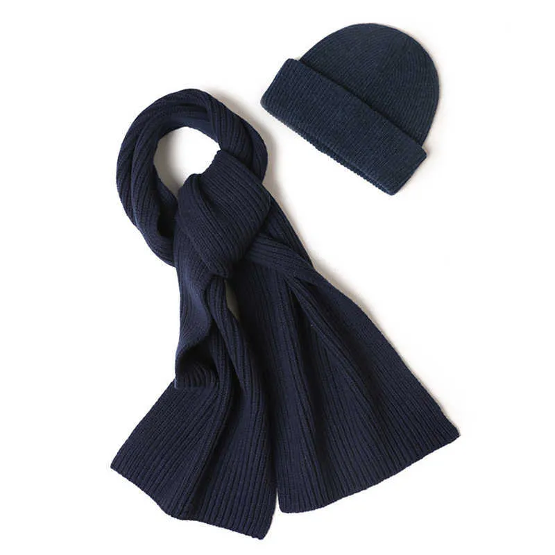 Scarves Scarf gloves set wholesale unisex customized winter warm thick plain knit cap and scarf