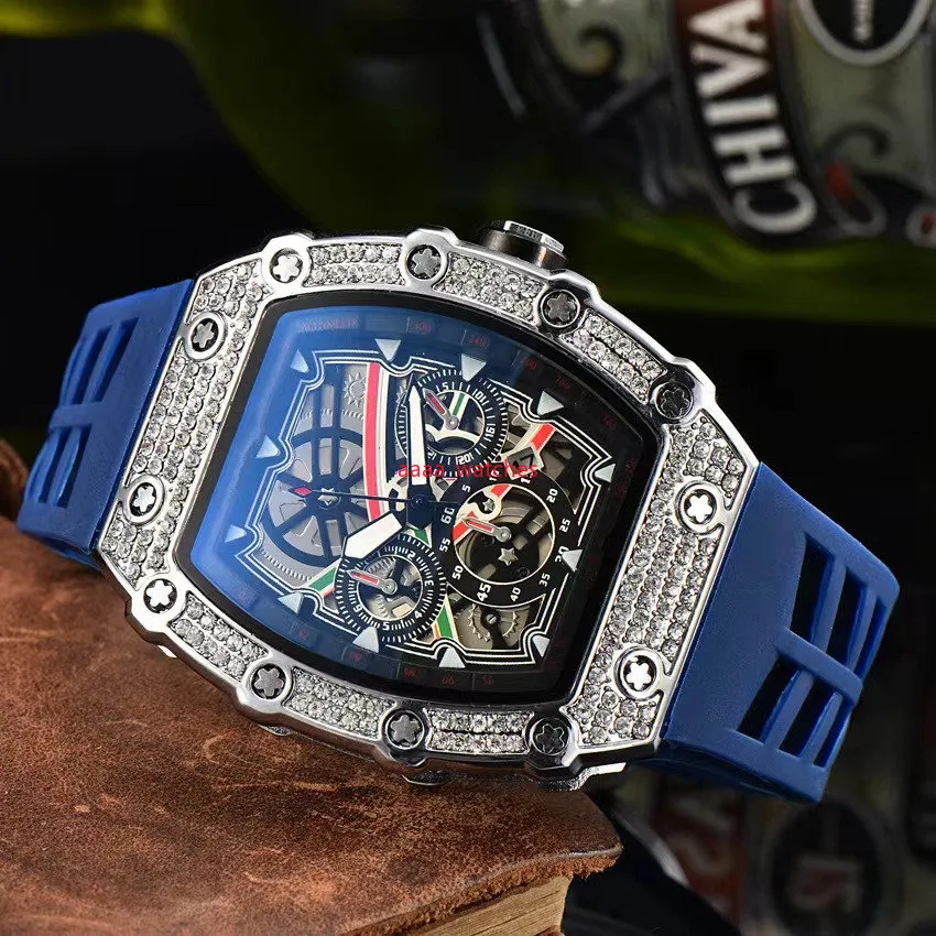 2024 Diamond 3-Pins Automatic Date Watch Limited Edition Men Watchs Top Brand Luxury Full Fertered Quartz Watch Silicone Slicon