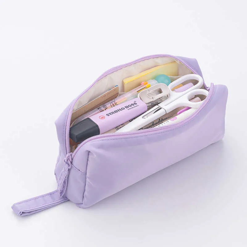 Angoo Cream Color Pillow Pencil Bag Pen Case Waterproof Nylon Material Handle Storage Pouch for Stationery School A7163