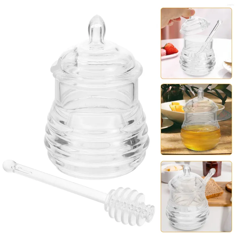 Opslagflessen honing jar potstorage dispenser potten container schenker suiker kan dipper siroop fally canisterbeehive fles pc transparant