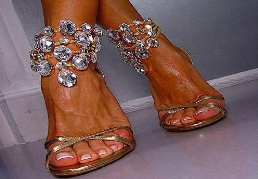 Свадебная туфли с стразами Свадебные туфли Sandal Open Toe 2015 Женские насосы кристаллы на заказ женщин -насосов обертывание ремешок на высоких каблуках серебряный Gold4235909