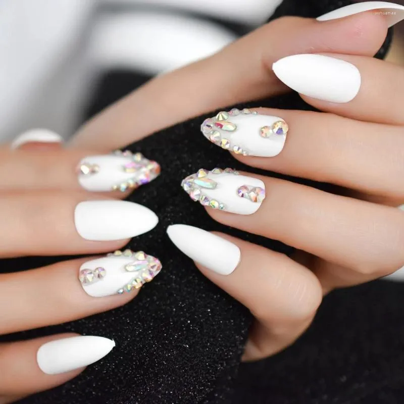 False chiodi corti mandorle puro bianco puro color iMabc Gel Suggerimenti decorazione mandumi falsi bastoncini su rhinestone