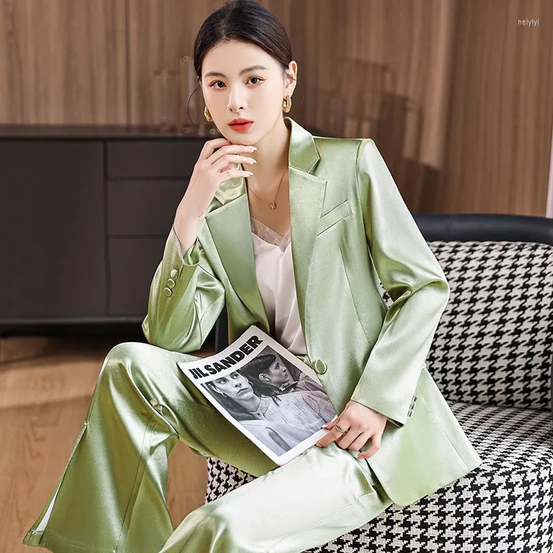 Women's Two Piece Pants 2022 Autumn Winter Formal Ladies Green Blazer Women Business Suits With Sets Work Wear Office Uniform 5XL Size