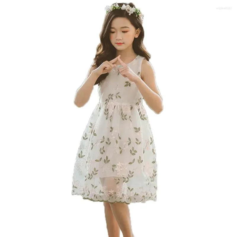 Girl Dresses Kids Dress Lace Flower Embroidery Princess For Girls Sleeveless Party Summer Cute Teenage Clothes