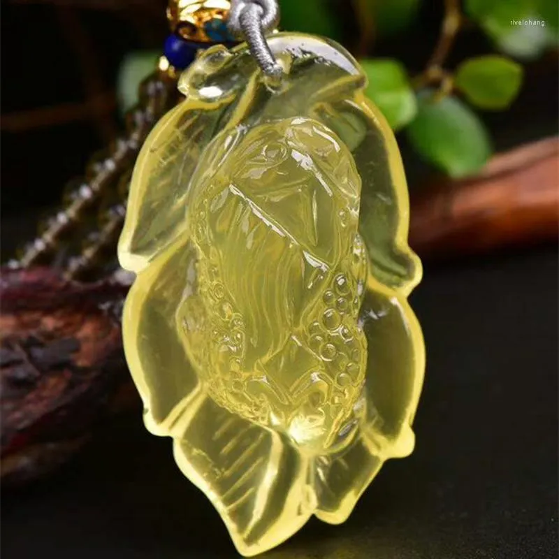 Pendant Necklaces Fine JoursNeige Yellow Natural Crystal Necklace Hand Carved Pixiu Leaf Sweater Chain Lucky Help Wealthy Jewelry