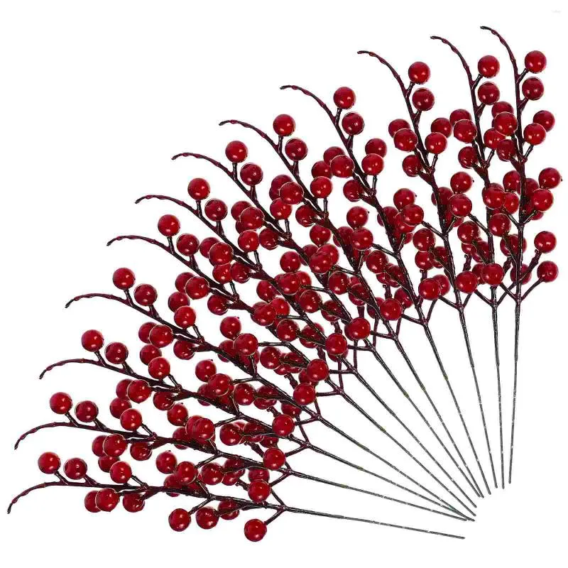 Decorative Flowers 12pcs Berry Branches Red Stems Artificial Christmas Decoration Fake