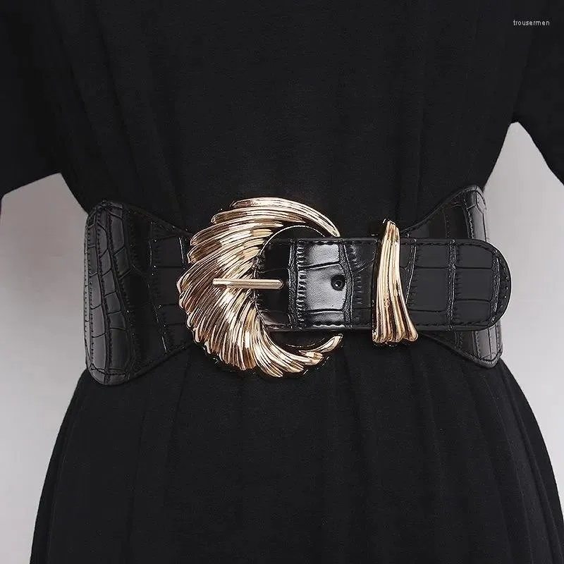 B￤lten kvinnors korsettkl￤nning tr￶jor mode svart l￤der brett b￤lte tillbeh￶r present designer tunika