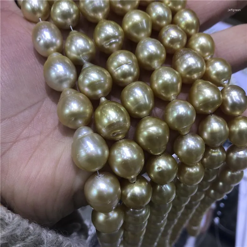 Kedjor 9-12mm stor storlek Natural Real Barock Southsea Gold Golden Color Pearl Necklace Tahiti Strand String 38cm l￥ng