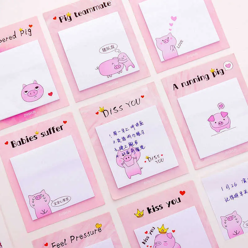 Leuke kawaii roze varken creatief memo kussen kleverige noten notebook stationery post noot paper stickers kantoor schoolbenodigdheden