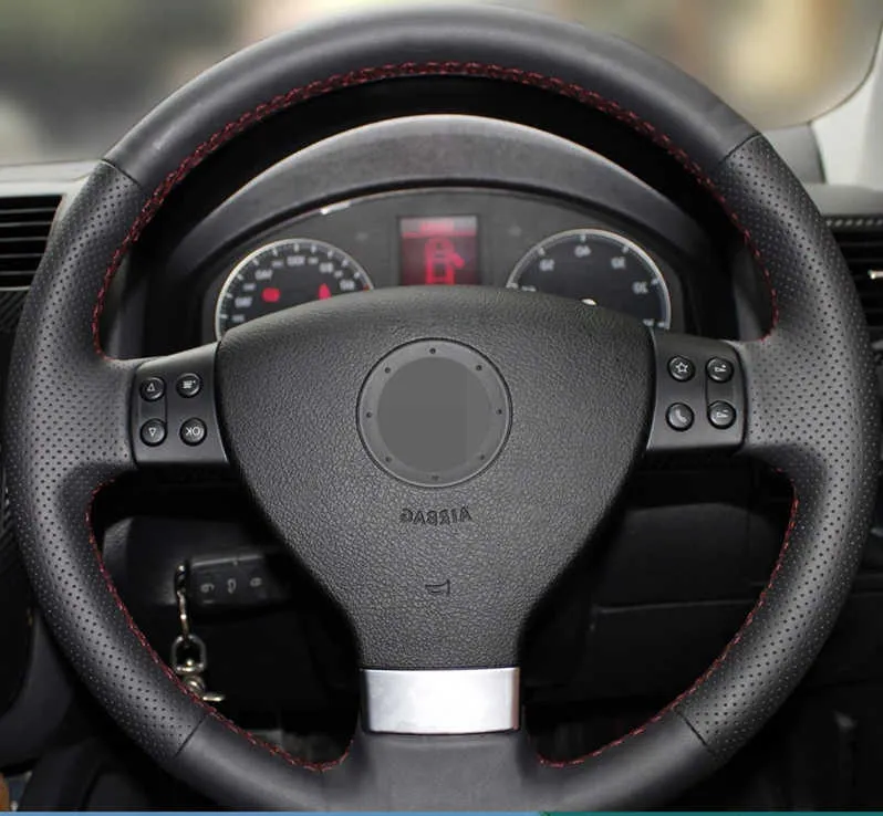 Customized Car Steering Wheel Cover Hand Sewing Braid For Volkswagen Golf 5 Mk5 Passat B6 Mk5 Tiguan 2007 2008 2009 2010 2011