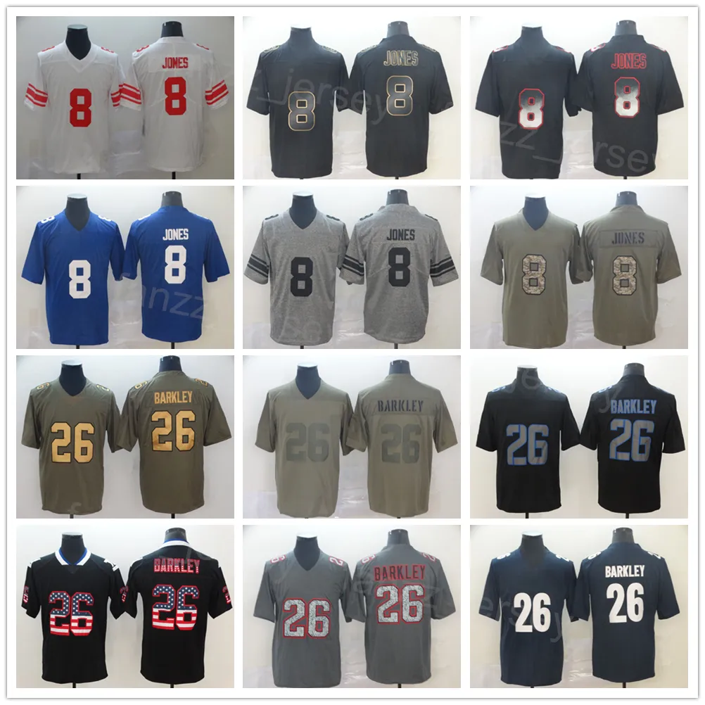 Men Football 8 Daniel Jones Jersey 26 Saquon Barkley Hemp gris Drift Smoke Smoke Shadow Flag￩e G￩niation Olive Salute pour servir Camo Vapor Color Rush tout cousu