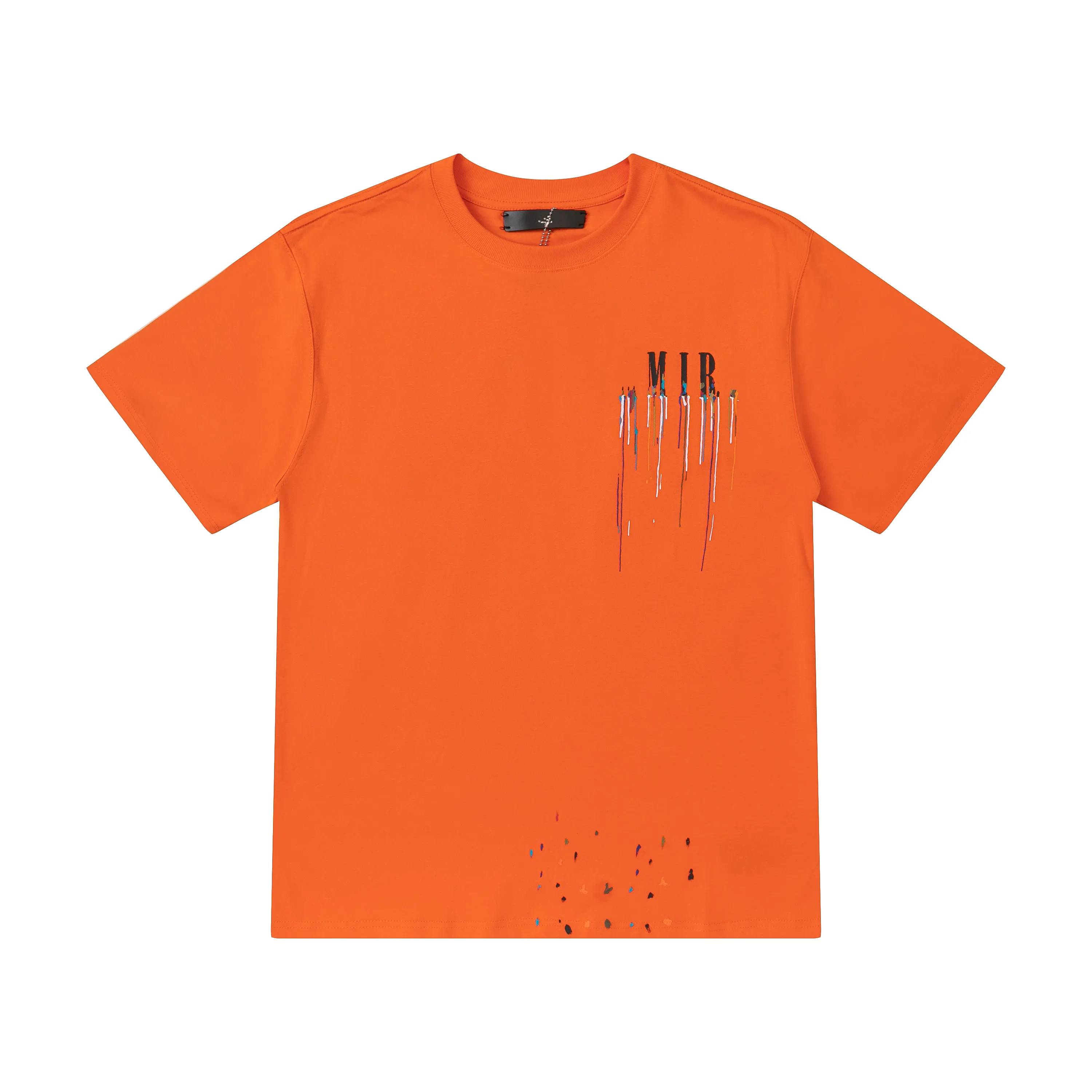 2023 Modedesigner T-shirts med färg dropptryck Herr Kvinnor Casual Streetwear T-shirts Crew Neck Bomull Svart Vit Orange T-shirt Europeisk storlek S-XL