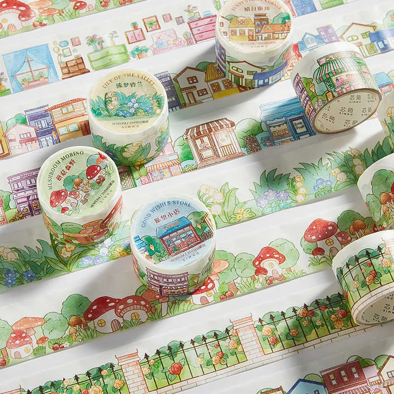 1st Happy Childhood Washi Tape Mushroom Lily Rose Flower Cartoon Street Paper Adhesive Masking 30mm3m Diary Decoration A7178