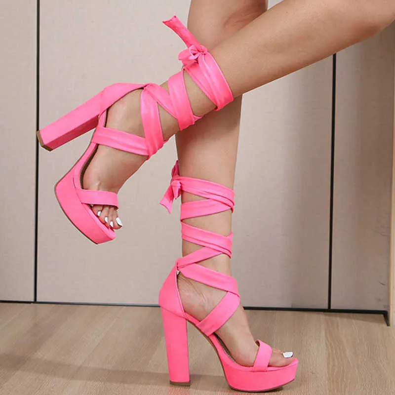 Ladies Big Heels Super Size Pumps High Women Ankle Strap Gladiator Sandals 2022 Pink Heeled Platform Shoes For Female Slides T221209 45