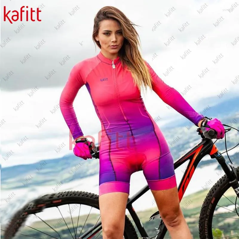 Zestawy wyścigowe Kafiwinter Dong-Sleeved Women's Cycling Jersey Stretch Rajstopy Triathlon Triathlon Outdoor Shorts