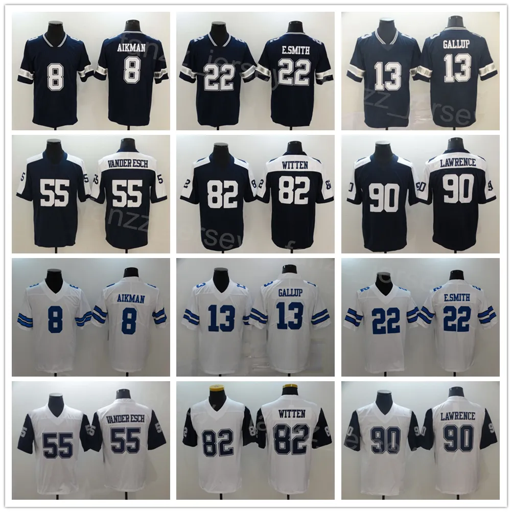 Uomini Calcio 8 Troy Aikman Maglie 82 Jason Witten 22 Emmitt Smith 90 DeMarcus Lawrence 55 Leighton Vander Esch 13 Michael Gallup Ringraziamento Stitched Color Rush