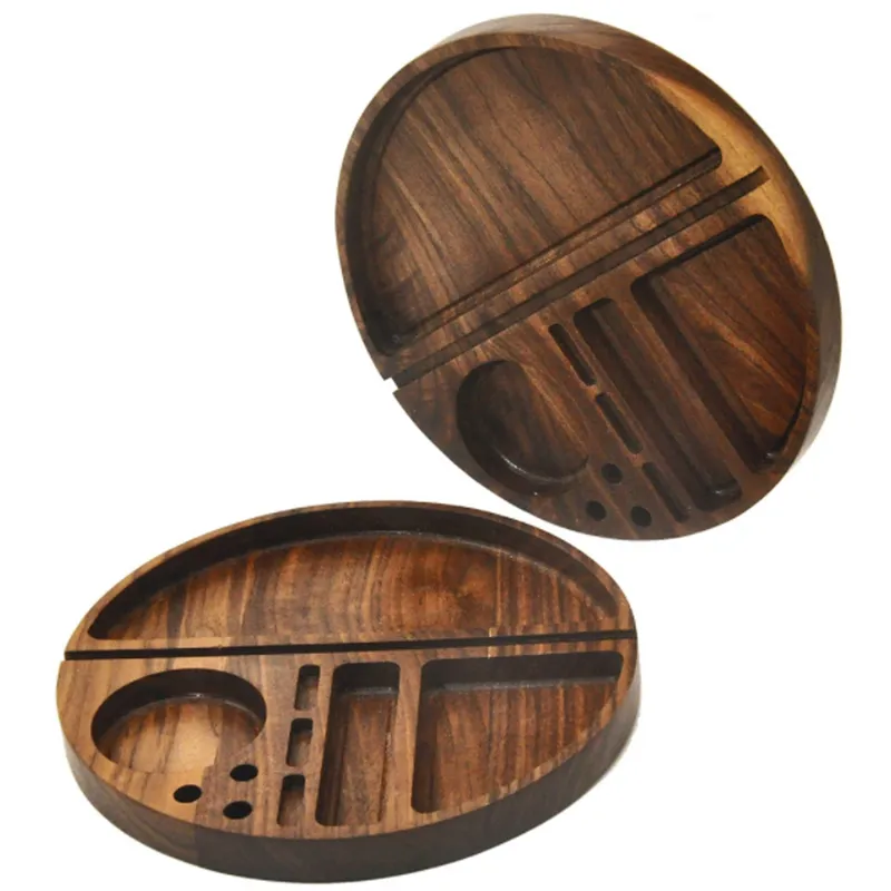 218mm Portable Natural Wood Round Cigarettbricka Multifunktionell tr￤operation Smoke Tray LK403