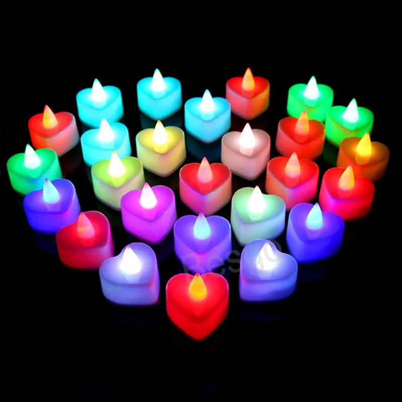 24pcs/set vela eletrônica Luzes de luz LED em forma de coração Luzes de vela de namorado Valentine sem lesão de elétrons piscando velas BH8121 TYJ