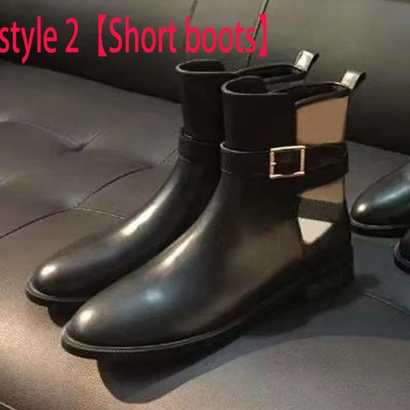 Autumn winter Short boots woman cowhide Metal Belt buckle designer shoe Tall barrel long boot 100% Leather lady fashion cloth women shoes Large size 35-41-42 With box