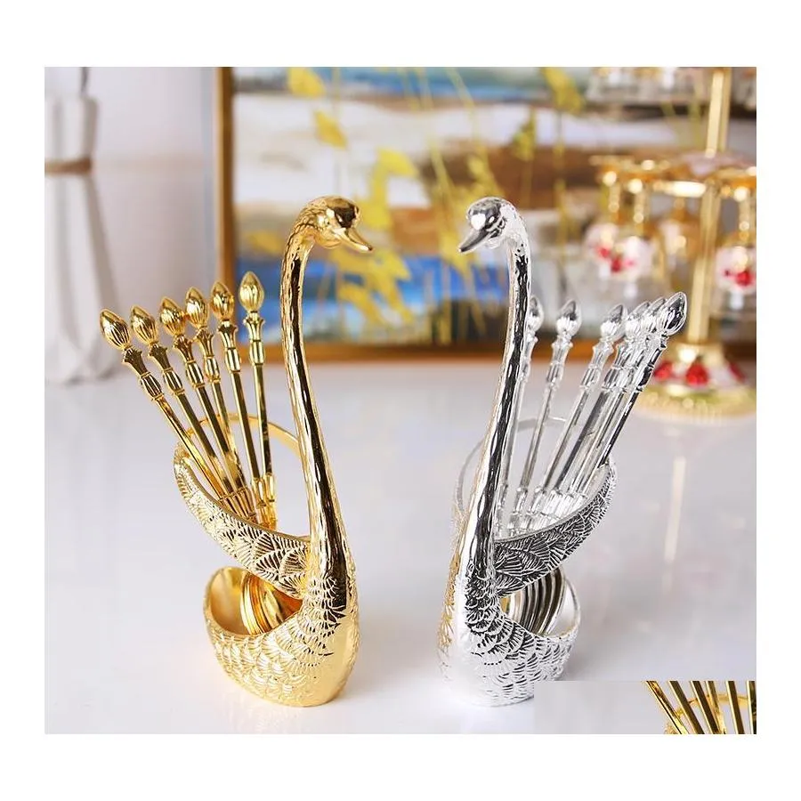 Dinnerware Sets Cygnus Alloy Creative Fruit Fork Tableware Table Chopsticks Spoon Storage Rack Restaurant El Western Arrangement Dro Dhu21