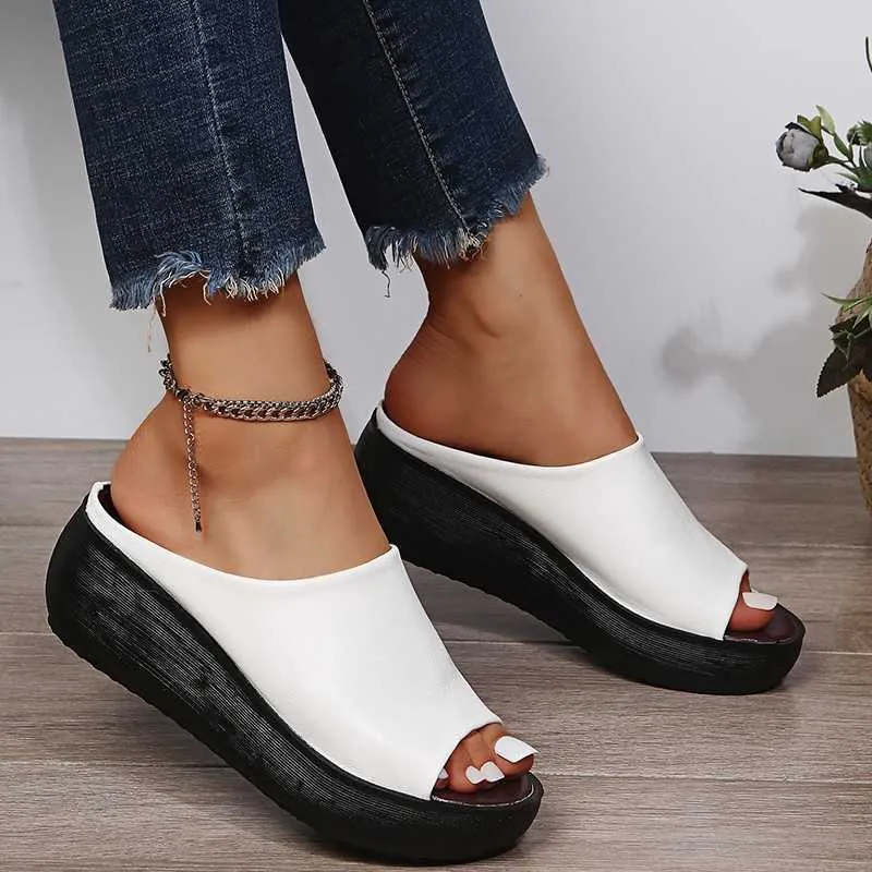 Sole Sandals Ladies 2022 Slippers Women Summer Leather Sexy High Heel Clogs Black Peep Toe Platform Mules Emal Sandalias Mujer T221209 896