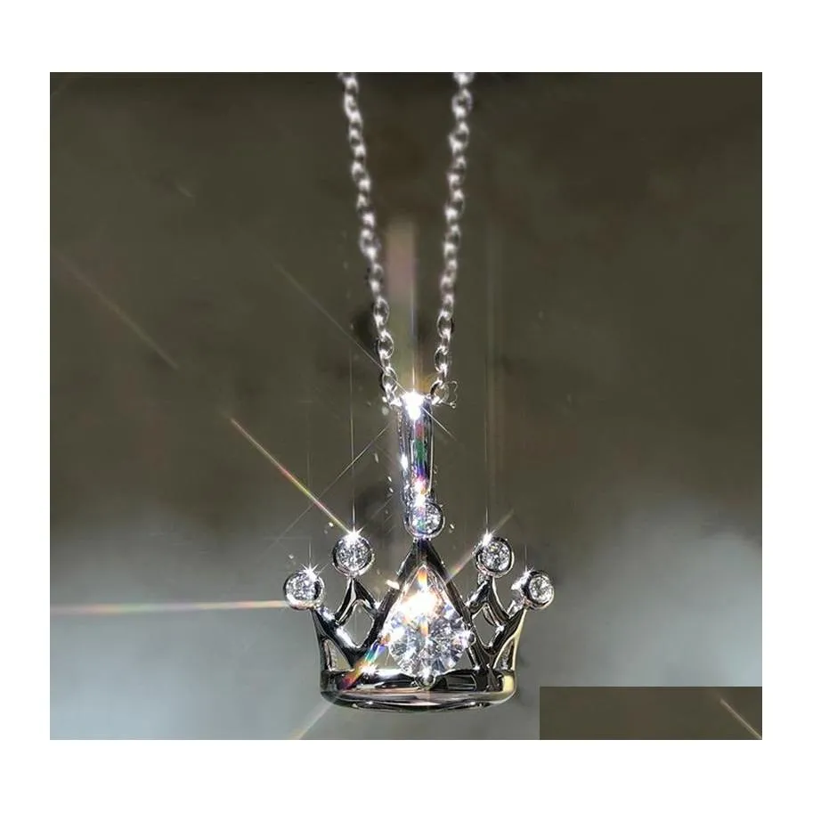 Colliers pendants Classic 925 Sier Crown Moissanite Femelle Fashion Milan Engagement Bijoux Femmes Collier Drop Livraison Pend DH07T