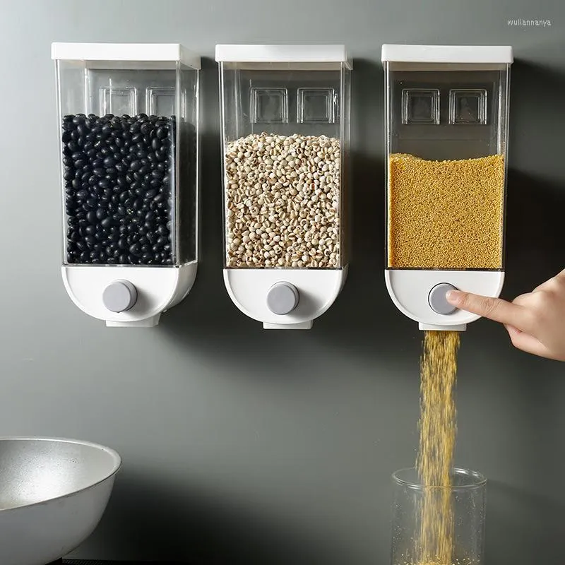 Storage Bottles Wall-mounted Kitchen Food Press Cereals Dispenser Rice Grain Bean Box Transparent Container Dry Organizer