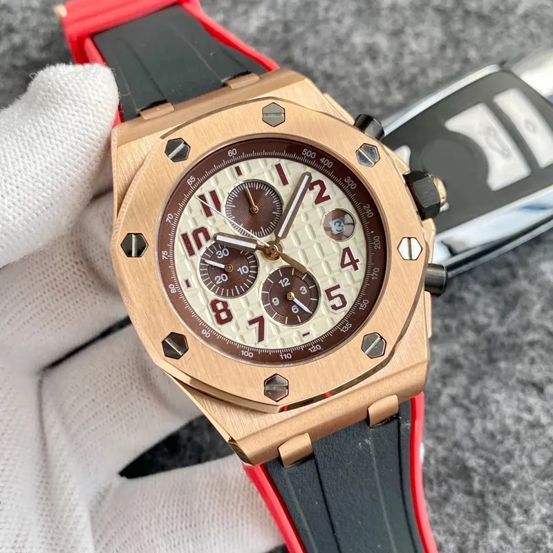 GD factory Royal Silver Watches luxury watch automatic movement mechanical red rubber strap Mechanical Men Sapphire WristWatches with boxes