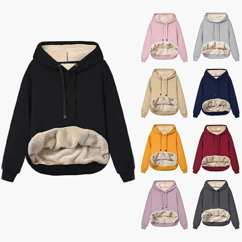 Capuz de inverno feminino moletons com z￭per do z￭per do cardigan sherpa l￣ quente macio de peso pesado moletom