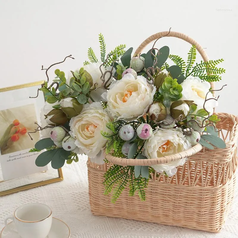 Dekorative Blumen Europäische Vntage Künstliche Seide Pfingstrose 3 Köpfe Hochzeit DIY Blumenstrauß Für Party Hausgarten Gefälschte Blumendekoration