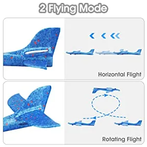 This blue foam glider has two flying mode, the horizontal flight and rotating flight