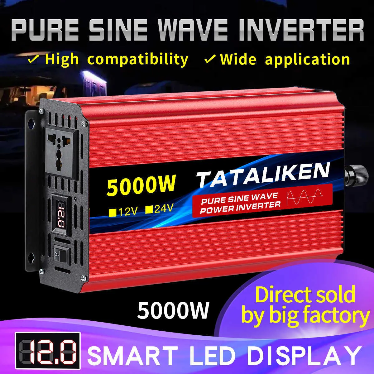 العاكس DC12V/24V إلى AC 220V الجهد 50/60 هرتز محول الطاقة الشمسية PURE PURE