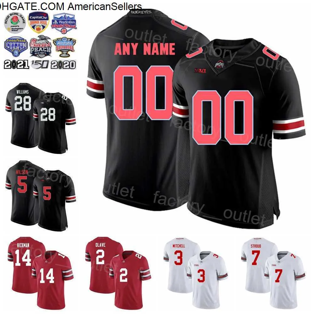 NCAA Ohio State Buckeyes Football College 2 Chris Olave Jersey 5 Garrett Wilson 14 Ronnie Hickman 3 Teradja Mitchell 7 CJ Stroud 28 Miyan Williams Sport