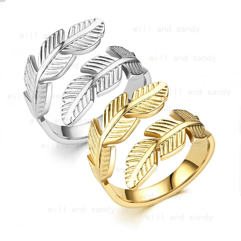 Angel Wing Feather Ring Band Wrap Hip Hop Stainless Steel Rings for Women Men Fashion Fine Jewelry Will and Sandy