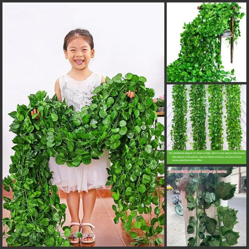 Fiori decorativi 12Pcs Pianta artificiale Parthenocissus Aamurensis Uva Foglia verde Lvy Ghirlanda Festa di nozze fai da te Casa Bar Giardino parete