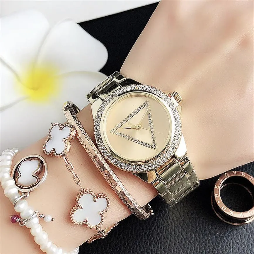 Quartz Forist Watches for Women Girl Triangle Crystal Style Steel Steel Band Watch 24232Y