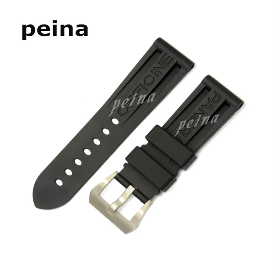 22mm 24mm Man New Top Grade Black Diving Silicone Rubber Watch Bands Strap for Panerai Bands295Z