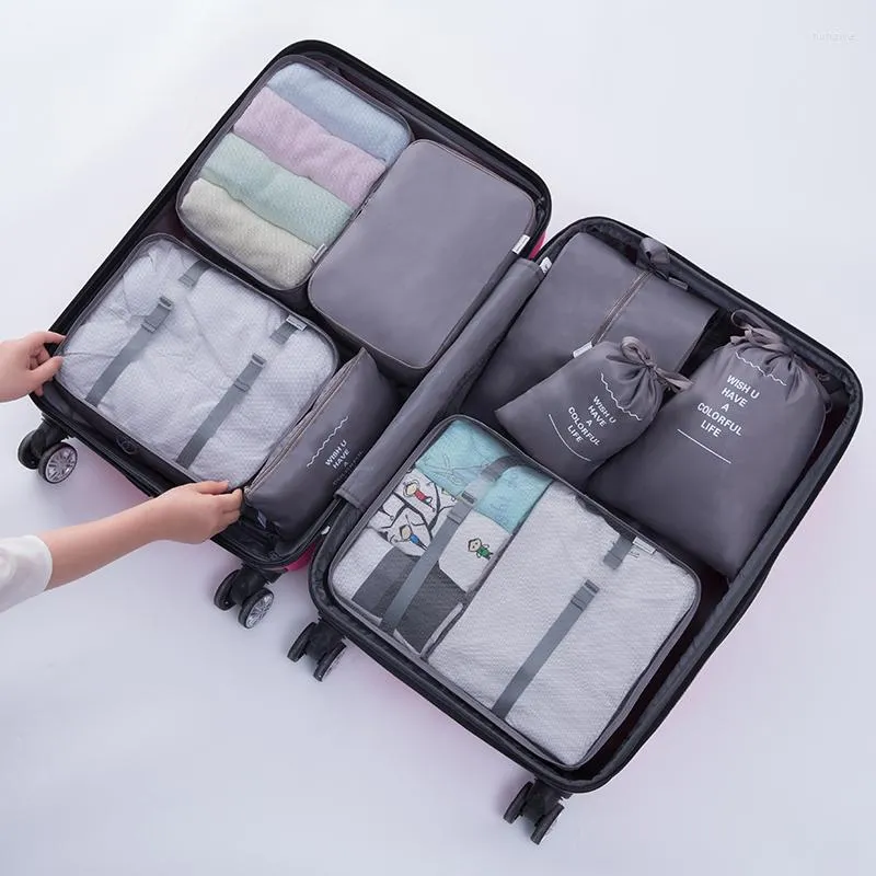 Duffel Bags Travel Bag Set Nylon Waterproof Packing Cube Portable Clothing Sorting Organizer Luggage Tote 8Pieces/Set System Tidy Pouch T703