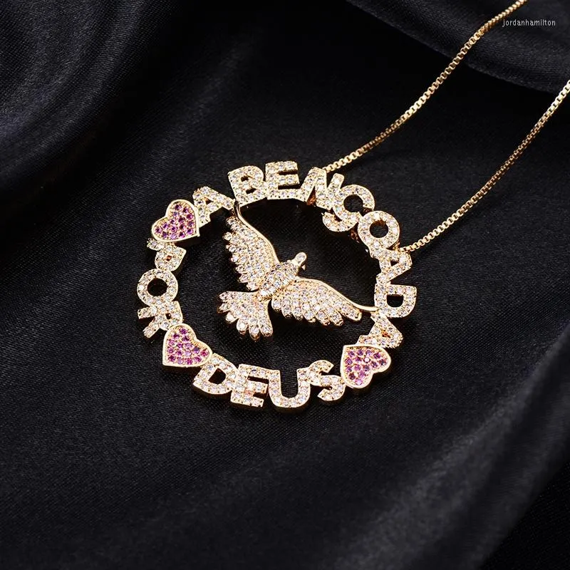 H￤ngselhalsband Full Mirco Paled Cubic Zirconia Round Pendants Eagle Heart and Letters for Women Gold Chain Fashion Jewelry