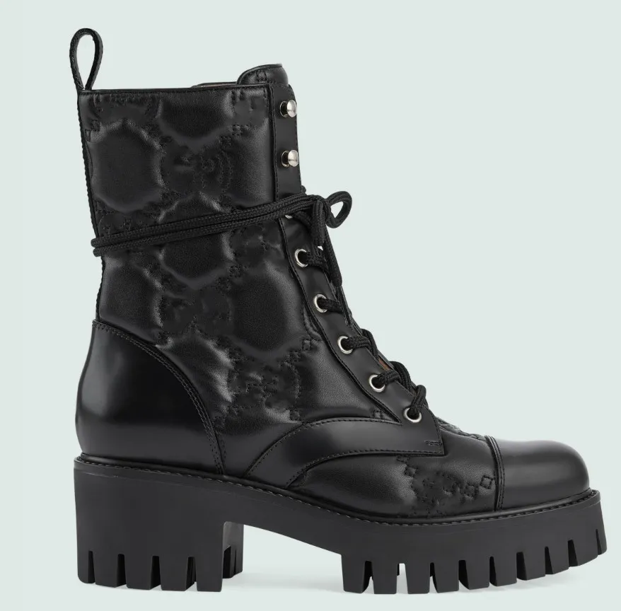 Womens Ankle Boot Matelasse 레이스 업 부츠 더블 G 하이킹 마틴 부츠 가죽 클래식 플랫 부츠 22S