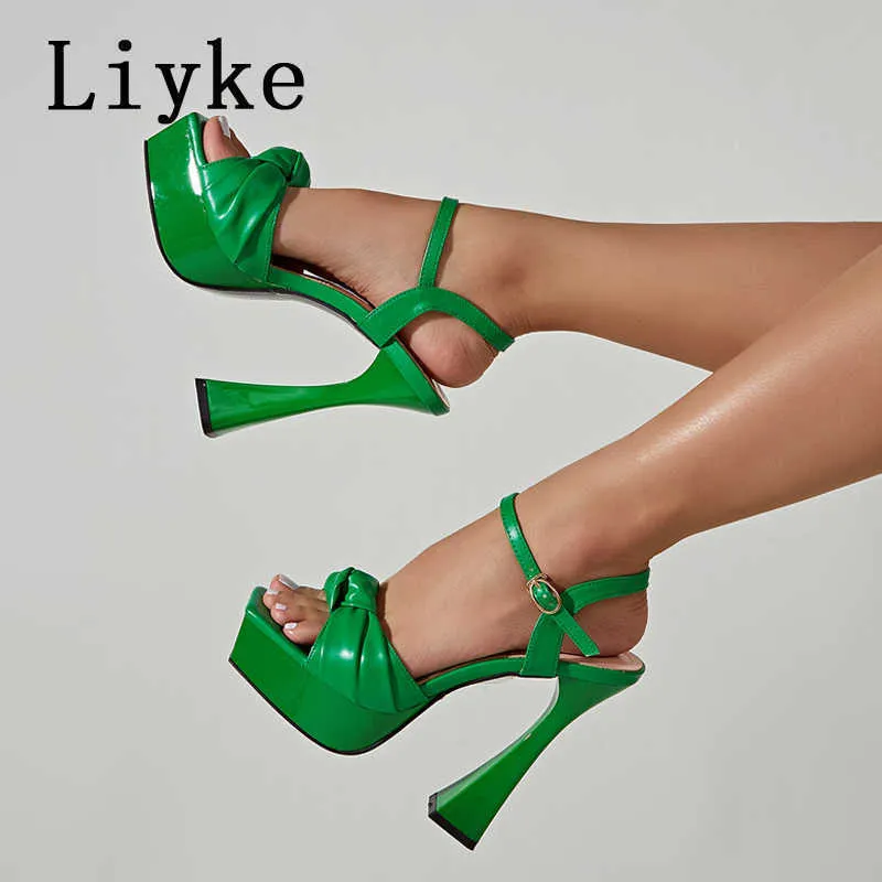 New Summer 2022 Liyke Sexy Sandals Fashion Open Toe Thick Bottom Platform High Heels Women Buckle Strap Party Dress Shoe 2b98