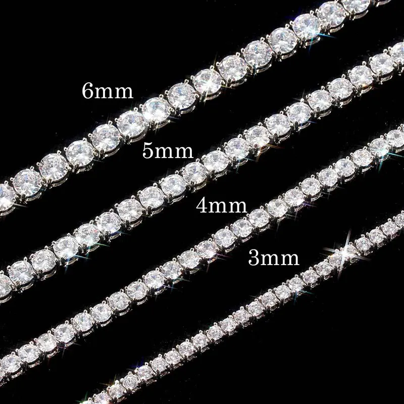 Chaînes de tennis Hommes Colliers Or Argent Plaqué Luxe Mode Diamant Artificiel Strass Hip Hop Bijoux pour Femmes 5/6mm chaînes 16/18/20/22/24 pouces bijoux