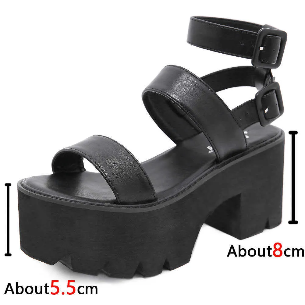 Plattform Hög märke 2022 klackar Chunky Leisure Block Gladiator Goth Black Shoes Woman Trendiga Summer Women Sandals T230208 443