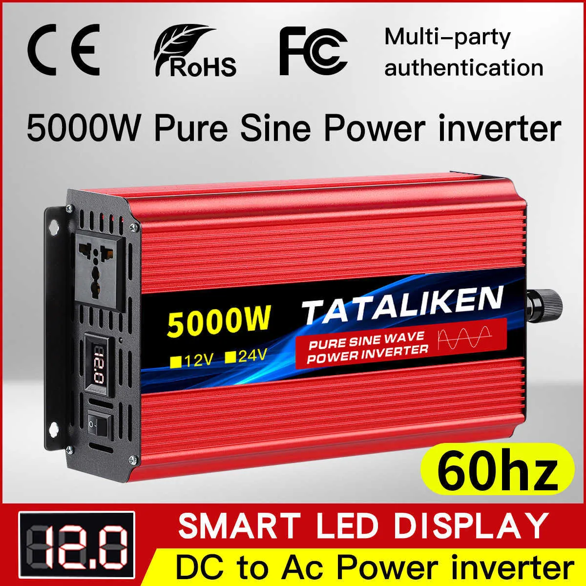 60Hz Pure Sine Wave Inverter 1600W 2500W 3500W 4500W DC till AC-sp￤nningskonverterare 12V till 220V mini-bil str￶mf￶rs￶rjning