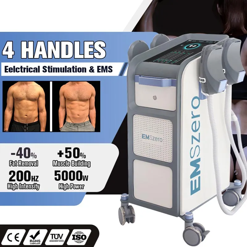 Emslim Hi-EMT Slimming Machine 2 HANDLAR 12 Tesla Effektiv fettborttagning Skin Firmande skinkan Toning Mermaid Line Training Ems Body Slim 4 Handtag