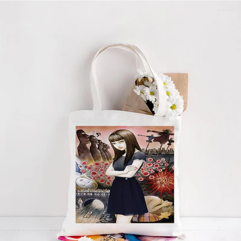 Storage Bags Cartoon Printed Family Shopping Tote Women Harajuku Bag Girl Shoulder Canvas